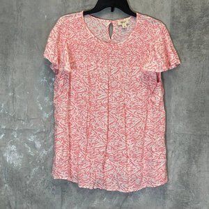 STYLE & CO Women's Pink Zebra-Print Crewneck Smoked Yoke Flutter Short Sleeve